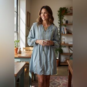 Double D Ranch Denim Dress Embroidered In Lay Cutouts Dress Size Medium